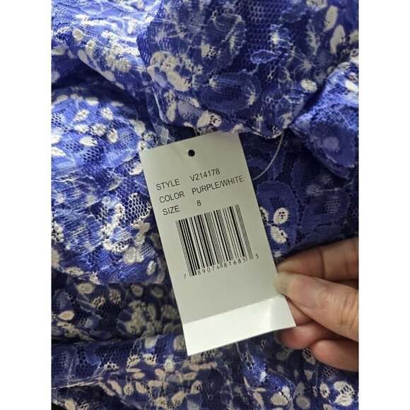 Ronnie Nicole Floral Lace Purple Blue Short Sleeves Flowy V-neck Midi Dress 8 M - Picture 11 of 12